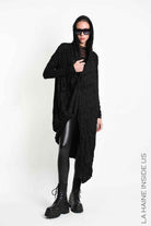 4M W5446 Cardigan - Black Wrinkled Jersey Multifunctional Hooded Unisex LA HAINE INSIDE US