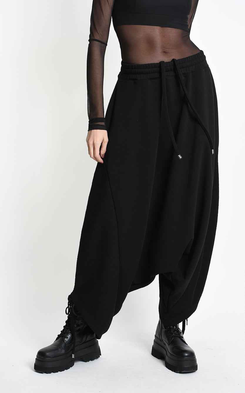 4M W5453 TROUSERS Oversized Baggy Stretch Fleece UNISEX M Black