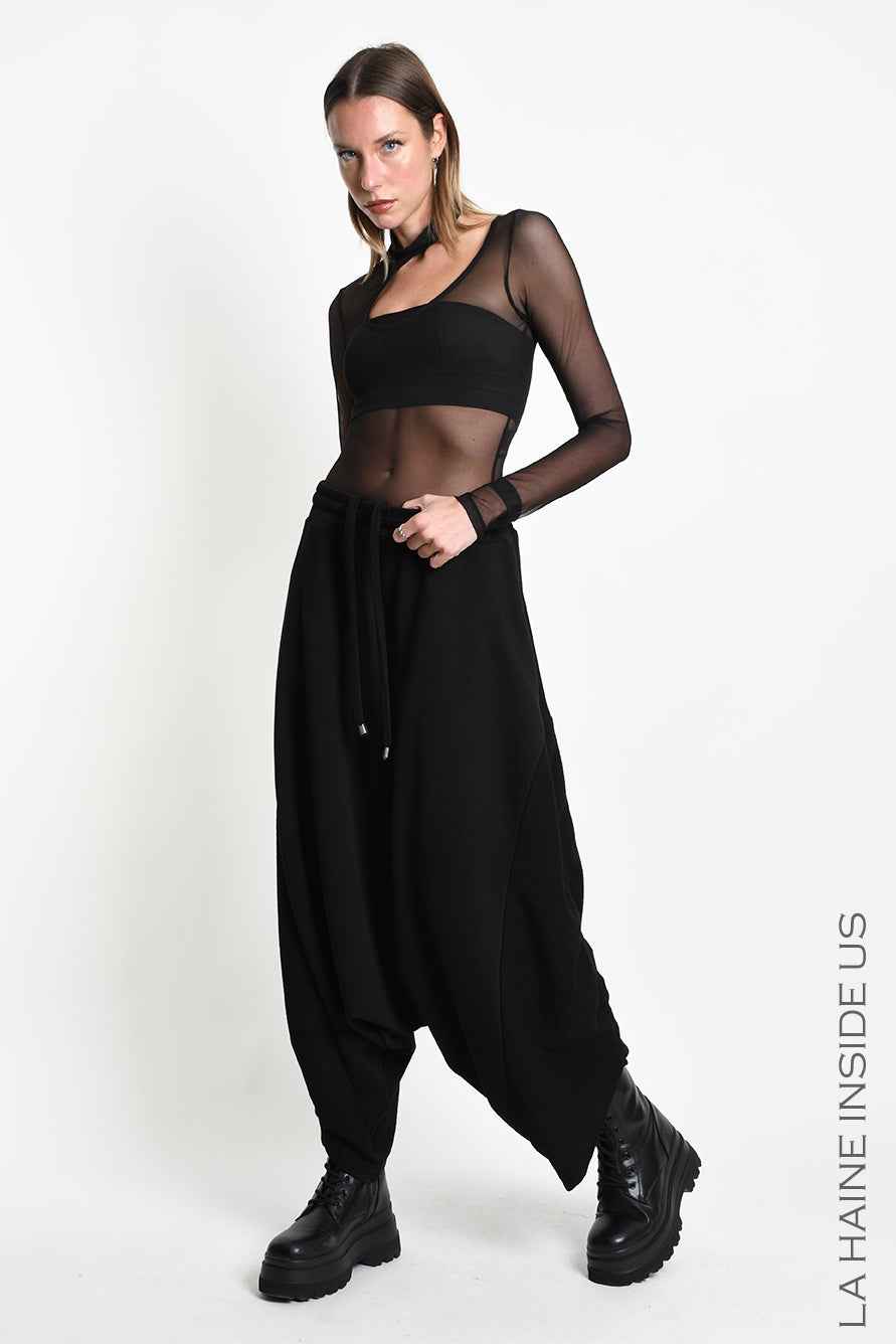 4M W5453 TROUSERS Oversized Baggy Stretch Fleece UNISEX M Black