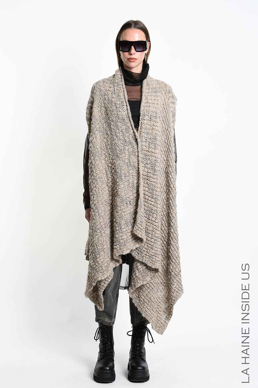 4M W5521 Gilet - Mud Asymmetric Braided Bouclé Wool-Blend Knit Vest Unisex LA HAINE INSIDE US