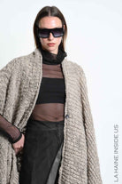 4M W5521 Gilet - Mud Asymmetric Braided Bouclé Wool-Blend Knit Vest Unisex LA HAINE INSIDE US