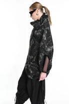 4P W5215 CAPE Asimmetric Hemp-Blend Jacquard Cloth UNISEX D Black LA HAINE INSIDE US