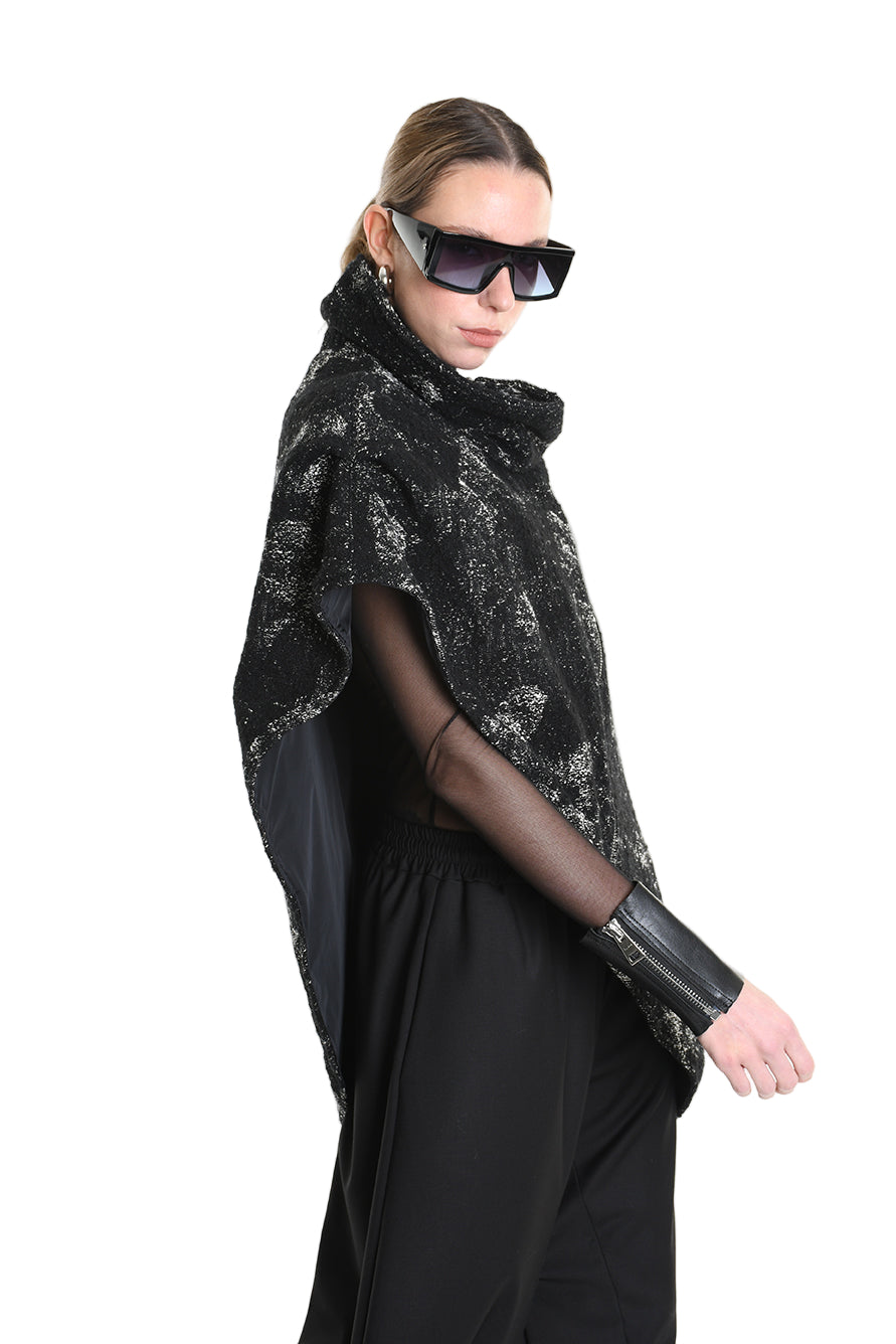 4P W5215 CAPE Asimmetric Hemp-Blend Jacquard Cloth UNISEX D Black LA HAINE INSIDE US