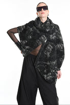 4P W5215 CAPE Asimmetric Hemp-Blend Jacquard Cloth UNISEX D Black LA HAINE INSIDE US