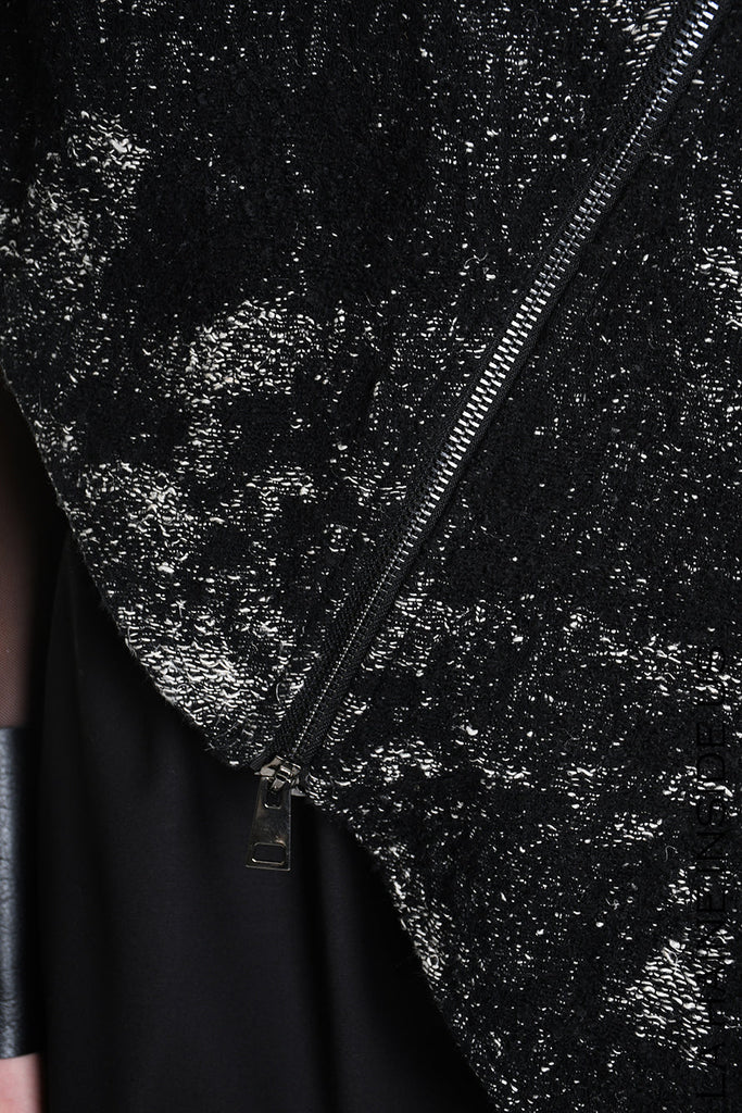 4P W5215 CAPE Asimmetric Hemp-Blend Jacquard Cloth UNISEX D Black LA HAINE INSIDE US