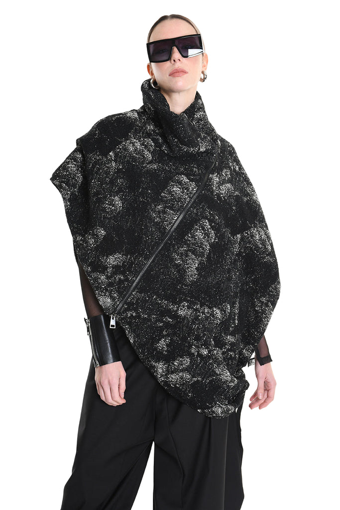 4P W5215 CAPE Asimmetric Hemp-Blend Jacquard Cloth UNISEX D Black LA HAINE INSIDE US