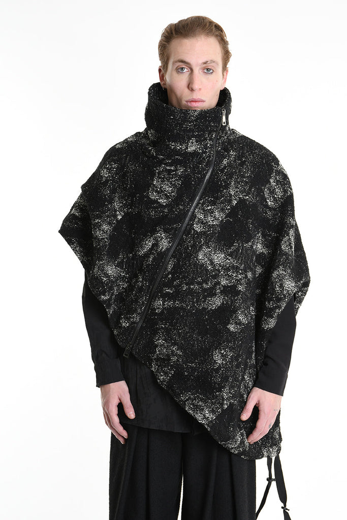 4P W5215 CAPE Asimmetric Hemp-Blend Jacquard Cloth UNISEX D Black LA HAINE INSIDE US