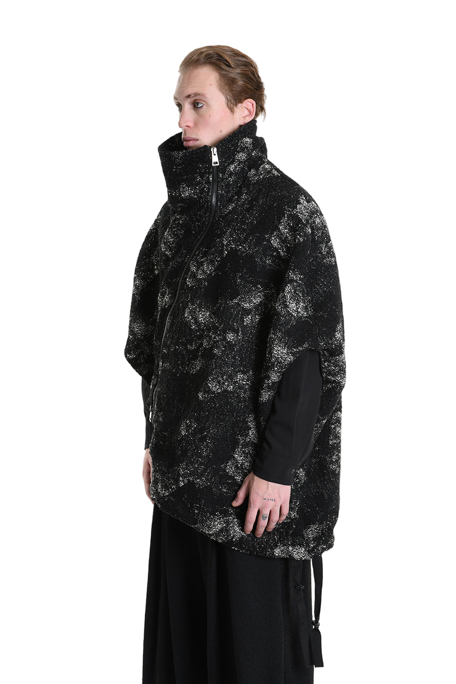4P W5215 CAPE Asimmetric Hemp-Blend Jacquard Cloth UNISEX D Black LA HAINE INSIDE US