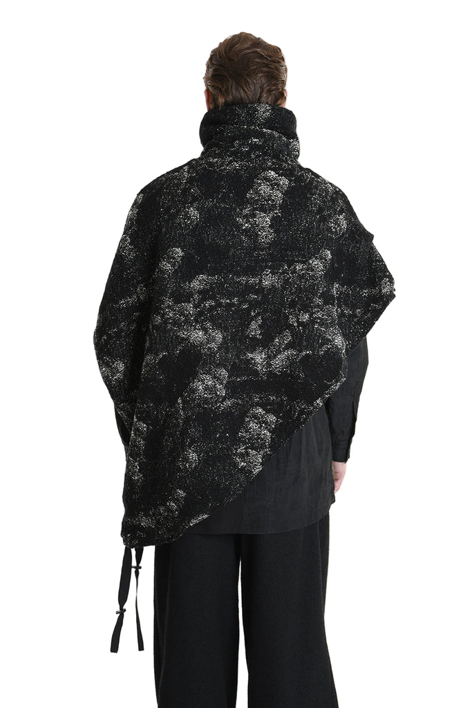 4P W5215 CAPE Asimmetric Hemp-Blend Jacquard Cloth UNISEX D Black LA HAINE INSIDE US