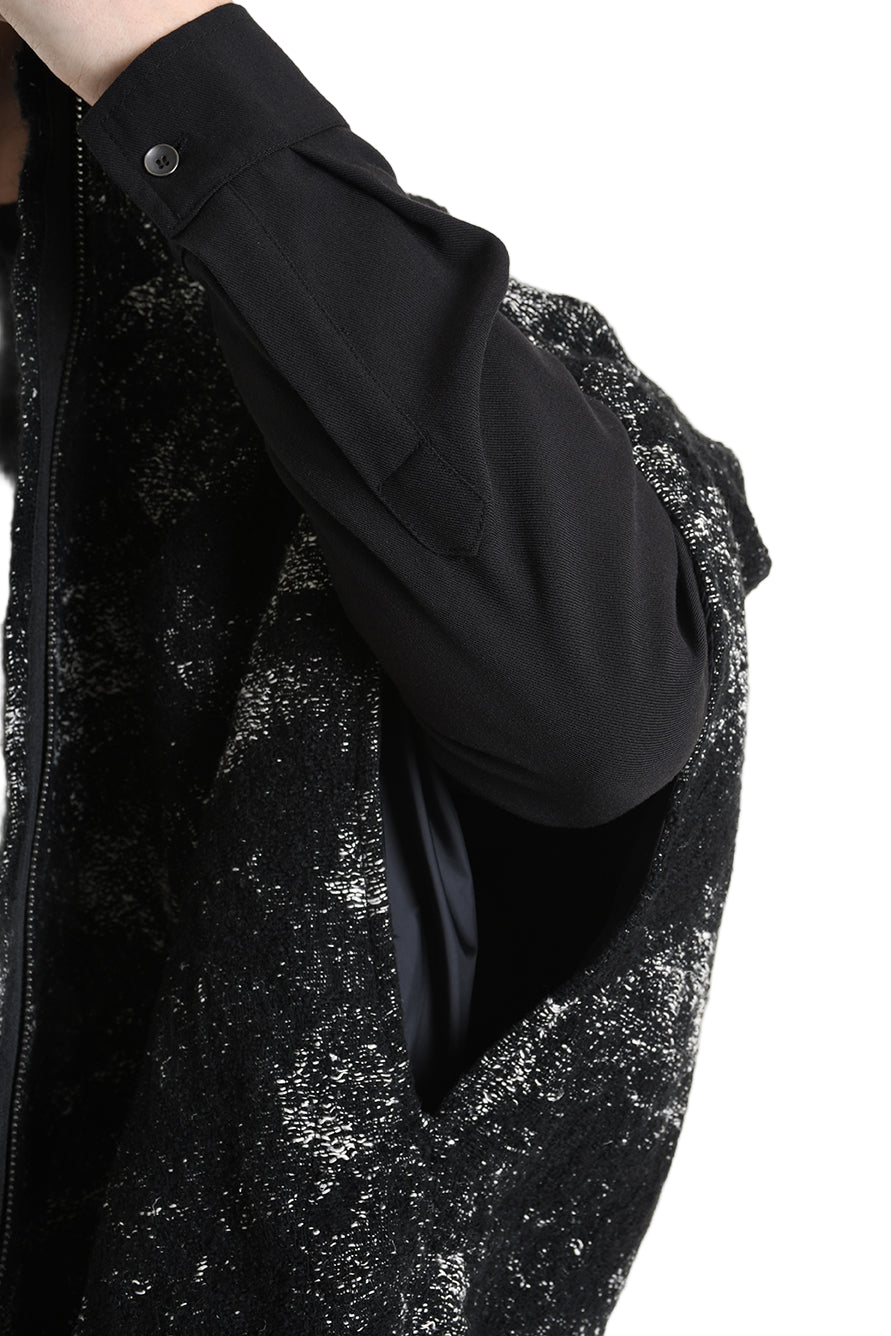 4P W5215 CAPE Asimmetric Hemp-Blend Jacquard Cloth UNISEX D Black LA HAINE INSIDE US