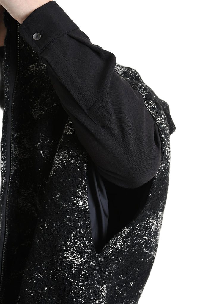 4P W5215 CAPE Asimmetric Hemp-Blend Jacquard Cloth UNISEX D Black LA HAINE INSIDE US