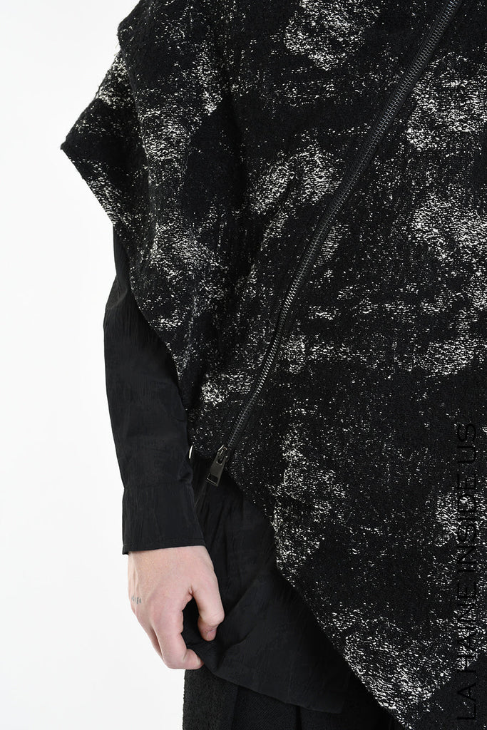 4P W5215 CAPE Asimmetric Hemp-Blend Jacquard Cloth UNISEX D Black LA HAINE INSIDE US