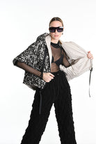 4P W5216 CAPE Oversized Sleeveless in Flocked Nylon, 150g Padding, Black. LA HAINE INSIDE US