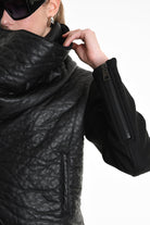 4P W5218 JACKET Eco Leather Cloth & Wool Black LA HAINE INSIDE US