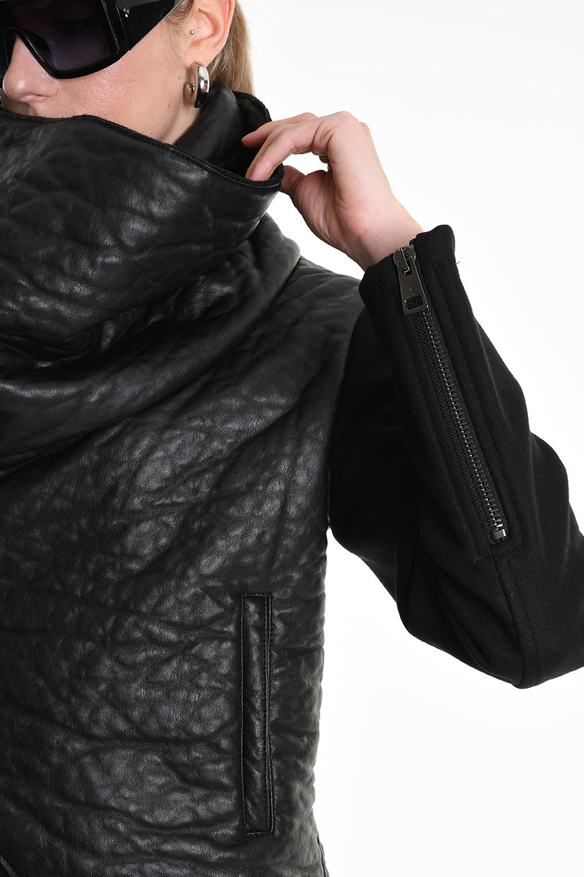 4P W5218 JACKET Eco Leather Cloth & Wool Black LA HAINE INSIDE US