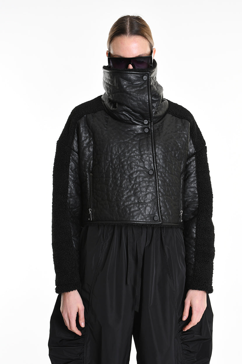 4P W5219 JACKET Crop Eco Leather & Wool Black LA HAINE INSIDE US