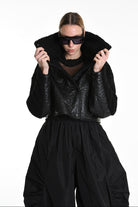 4P W5219 JACKET Crop Eco Leather & Wool Black LA HAINE INSIDE US