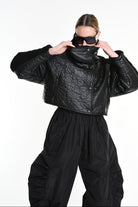 4P W5219 JACKET Crop Eco Leather & Wool Black LA HAINE INSIDE US