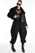 4P W5219 JACKET Crop Eco Leather & Wool Black LA HAINE INSIDE US