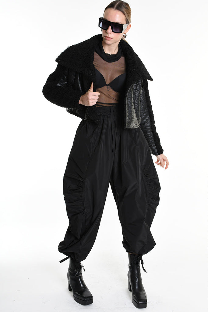 4P W5219 JACKET Crop Eco Leather & Wool Black LA HAINE INSIDE US