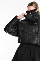 4P W5219 JACKET Crop Eco Leather & Wool Black LA HAINE INSIDE US