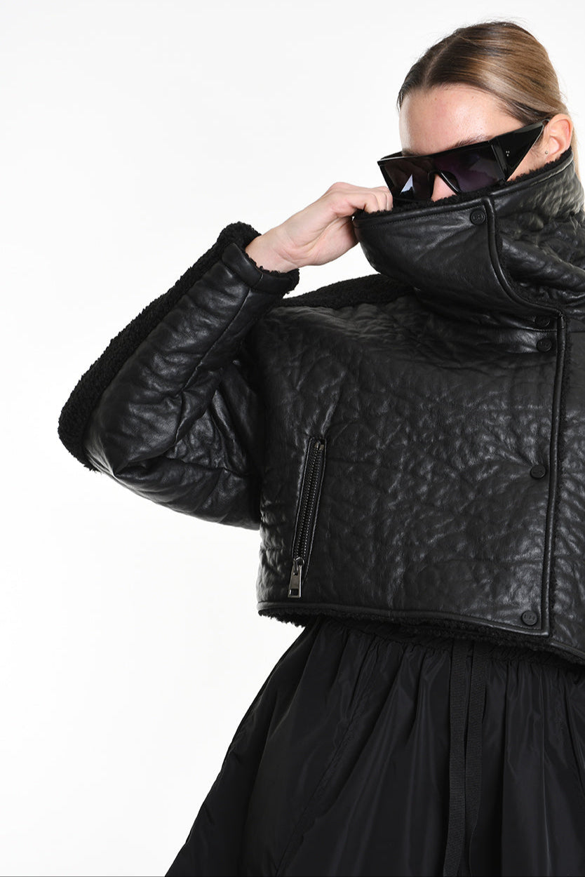 4P W5219 JACKET Crop Eco Leather & Wool Black LA HAINE INSIDE US