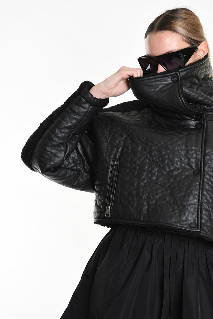 4P W5219 JACKET Crop Eco Leather & Wool Black LA HAINE INSIDE US