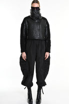 4P W5219 JACKET Crop Eco Leather & Wool Black LA HAINE INSIDE US