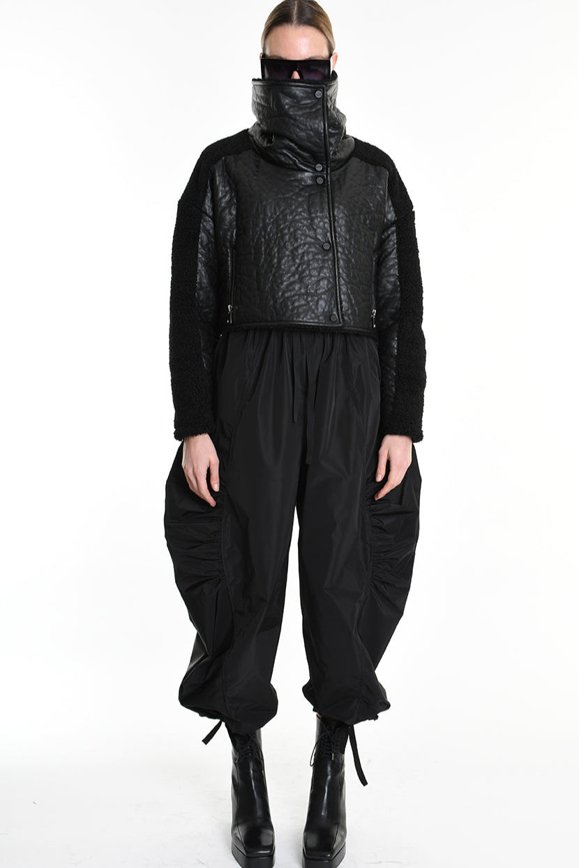 4P W5219 JACKET Crop Eco Leather & Wool Black LA HAINE INSIDE US