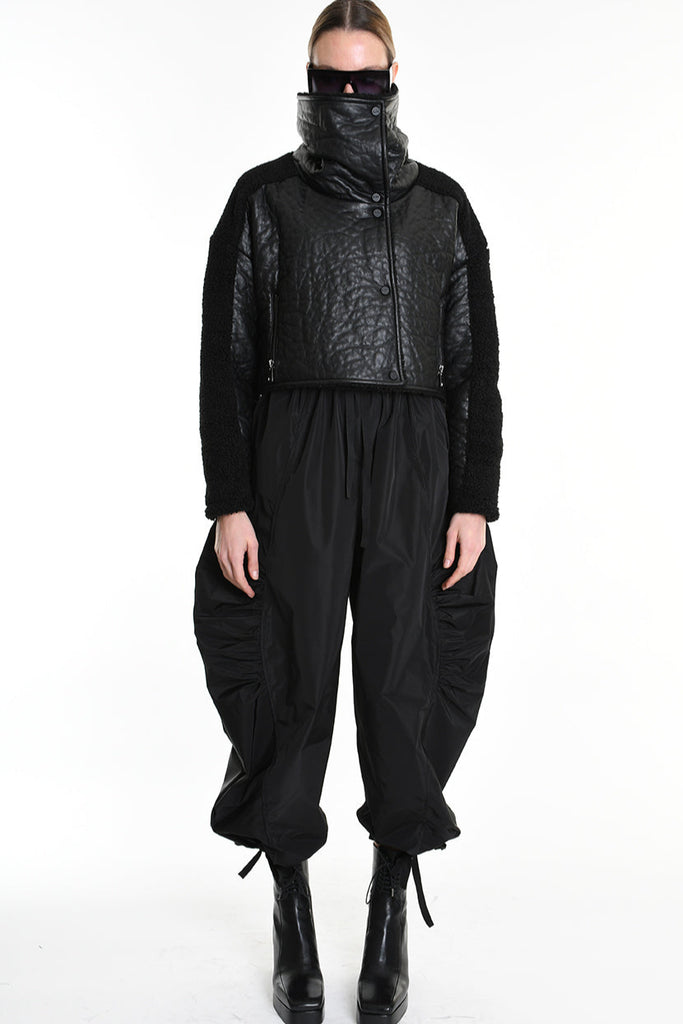 4P W5219 JACKET Crop Eco Leather & Wool Black LA HAINE INSIDE US