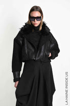 4P W5523 SPORT JACKET Over Crop Faux Sheepskin Doubleface & Faux Fur Black