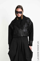 4P W5523 SPORT JACKET Over Crop Faux Sheepskin Doubleface & Faux Fur Black