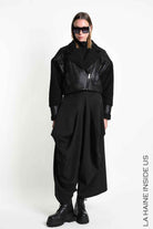 4P W5523 SPORT JACKET Over Crop Faux Sheepskin Doubleface & Faux Fur Black