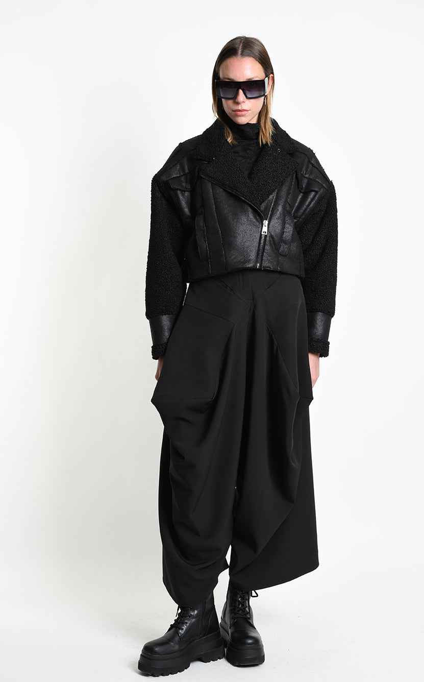 4P W5523 SPORT JACKET Over Crop Faux Sheepskin Doubleface & Faux Fur Black