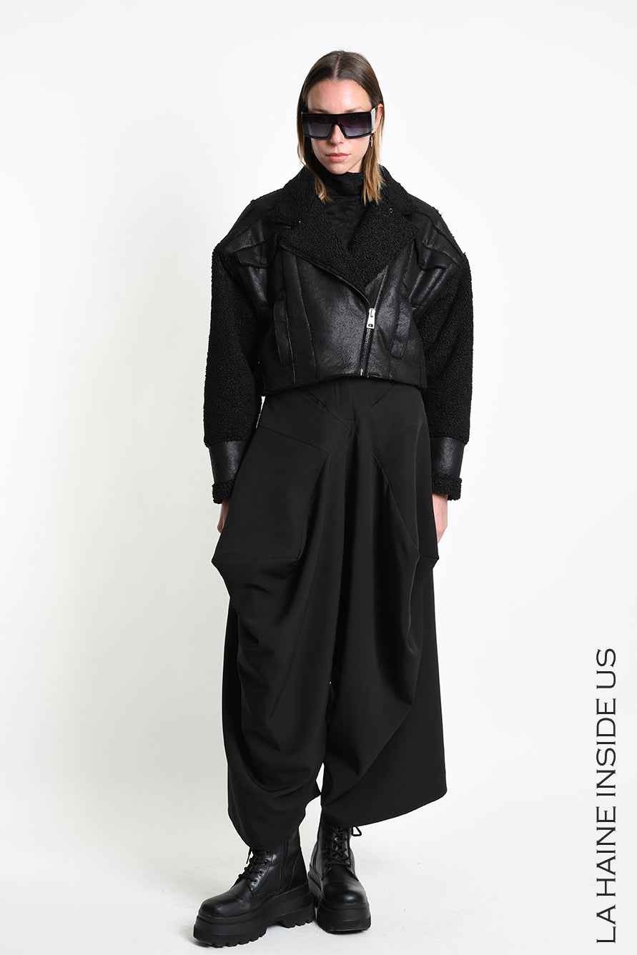 4P W5523 SPORT JACKET Over Crop Faux Sheepskin Doubleface & Faux Fur Black