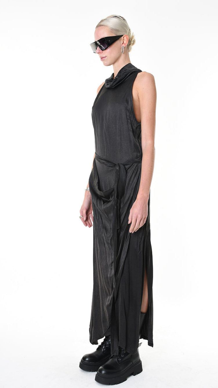 A34R LW90425 DRESS Satin Viscose Dyed Black