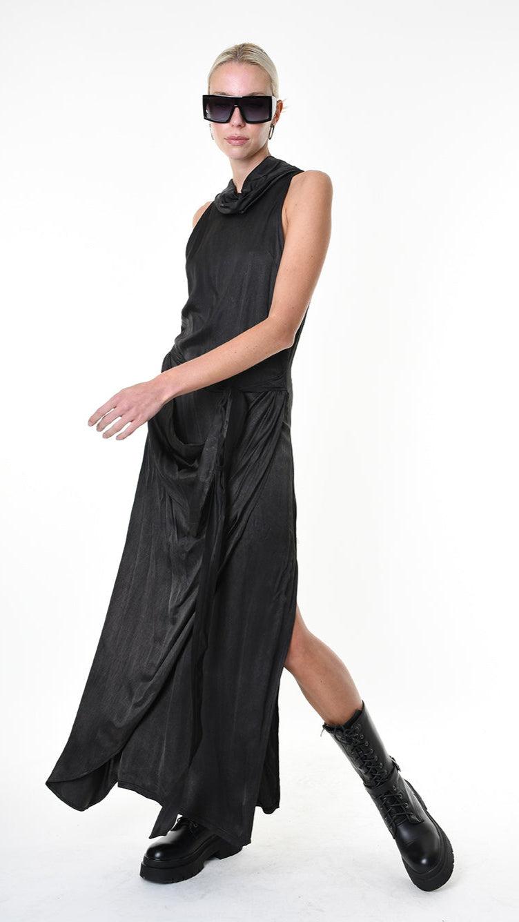 A34R LW90425 DRESS Satin Viscose Dyed Black
