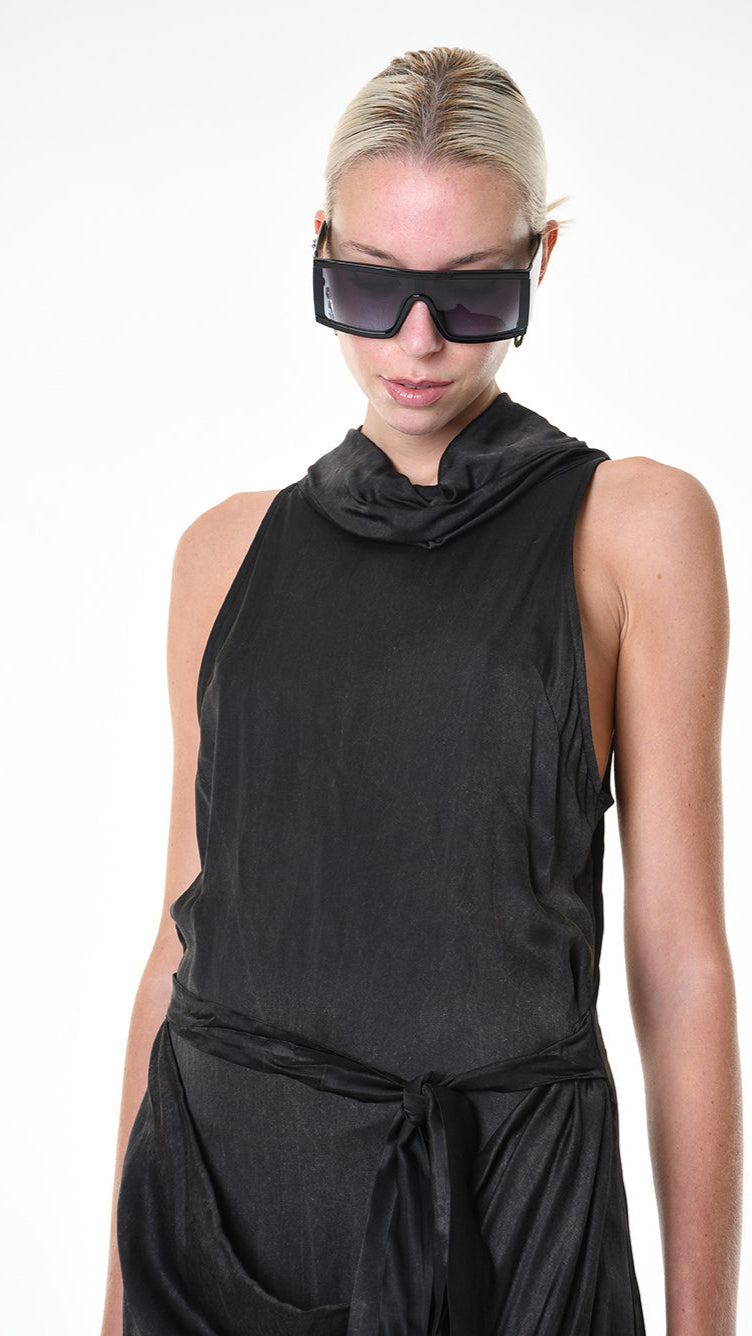 A34R LW90425 DRESS Satin Viscose Dyed Black