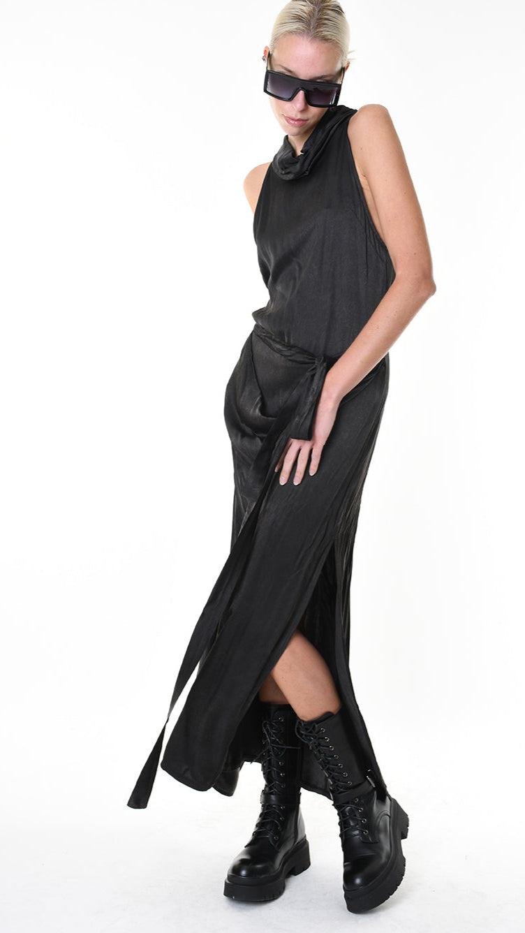 A34R LW90425 DRESS Satin Viscose Dyed Black