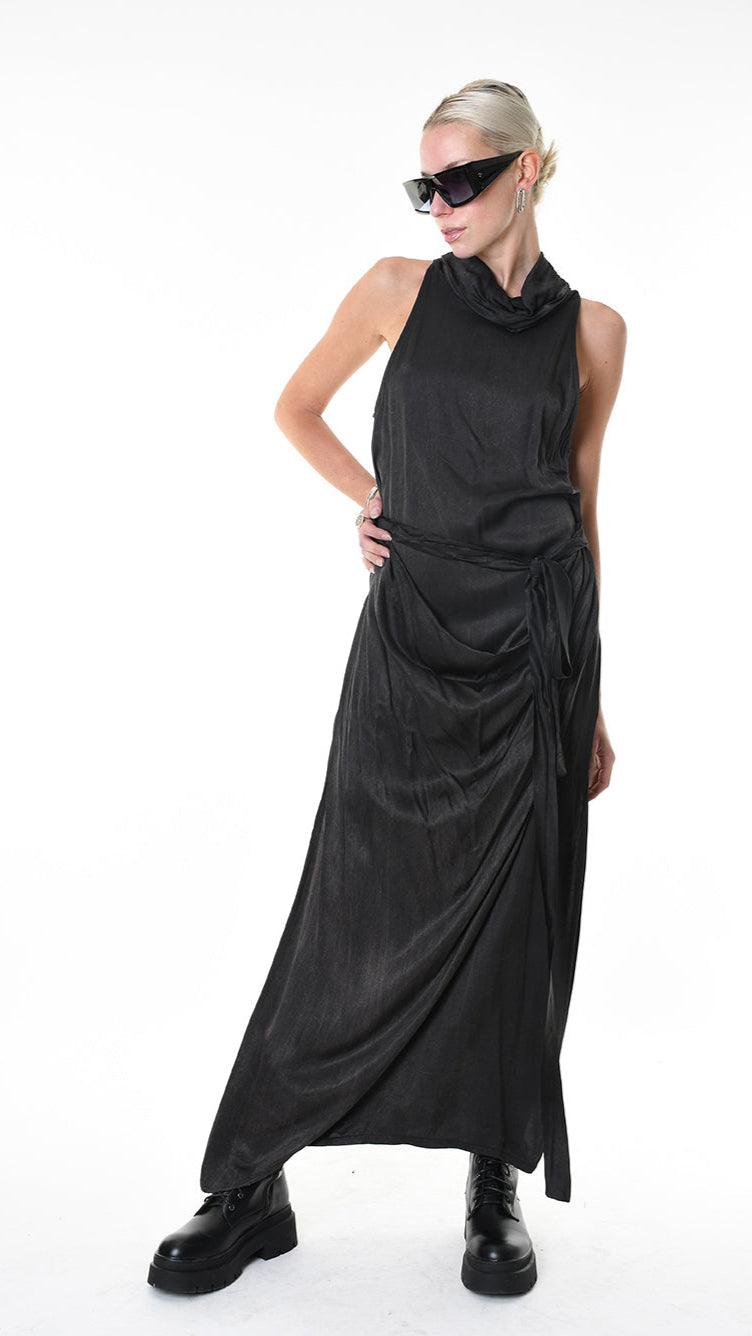 A34R LW90425 DRESS Satin Viscose Dyed Black