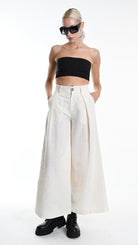 A34R W500025 TROUSER Wide Cotton Jacquard Ecru