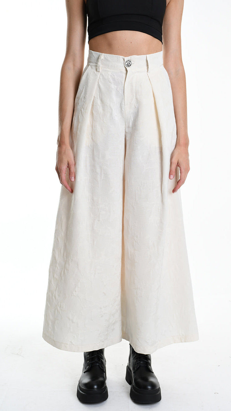 A34R W500025 TROUSER Wide Cotton Jacquard Ecru