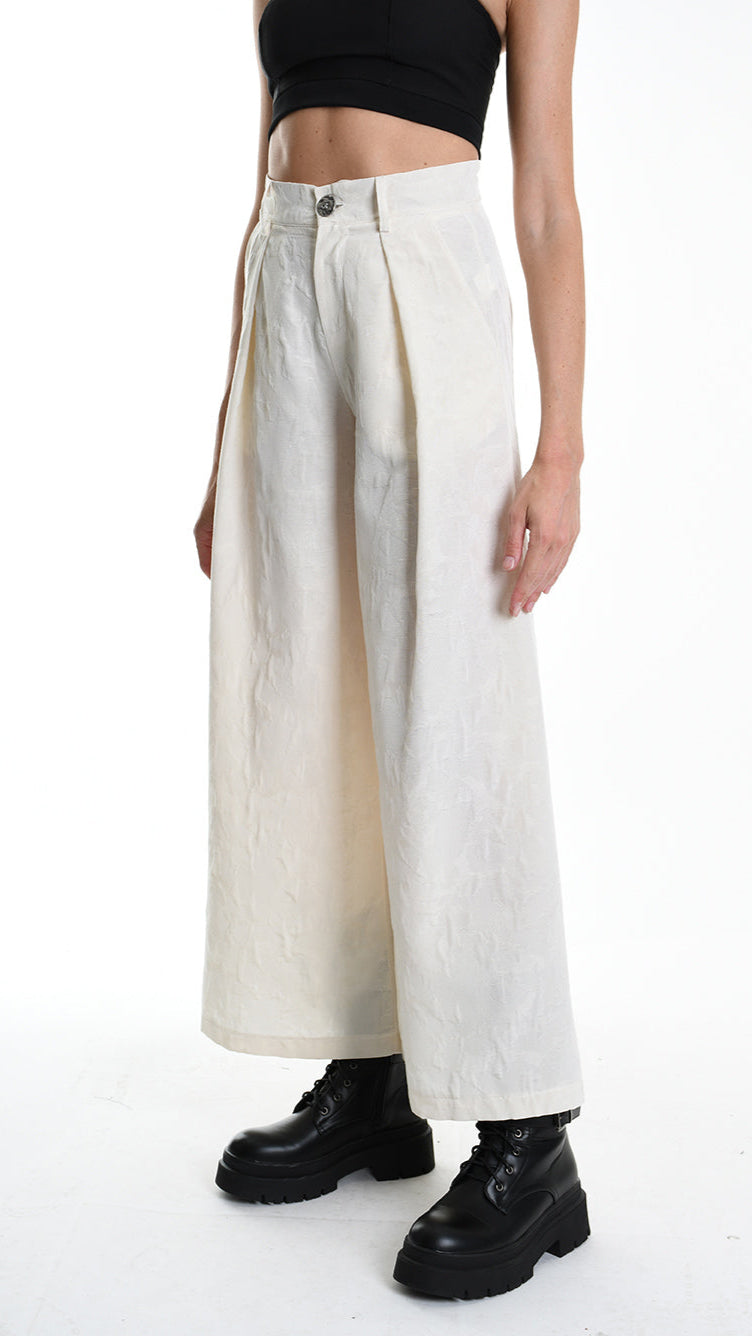 A34R W500025 TROUSER Wide Cotton Jacquard Ecru