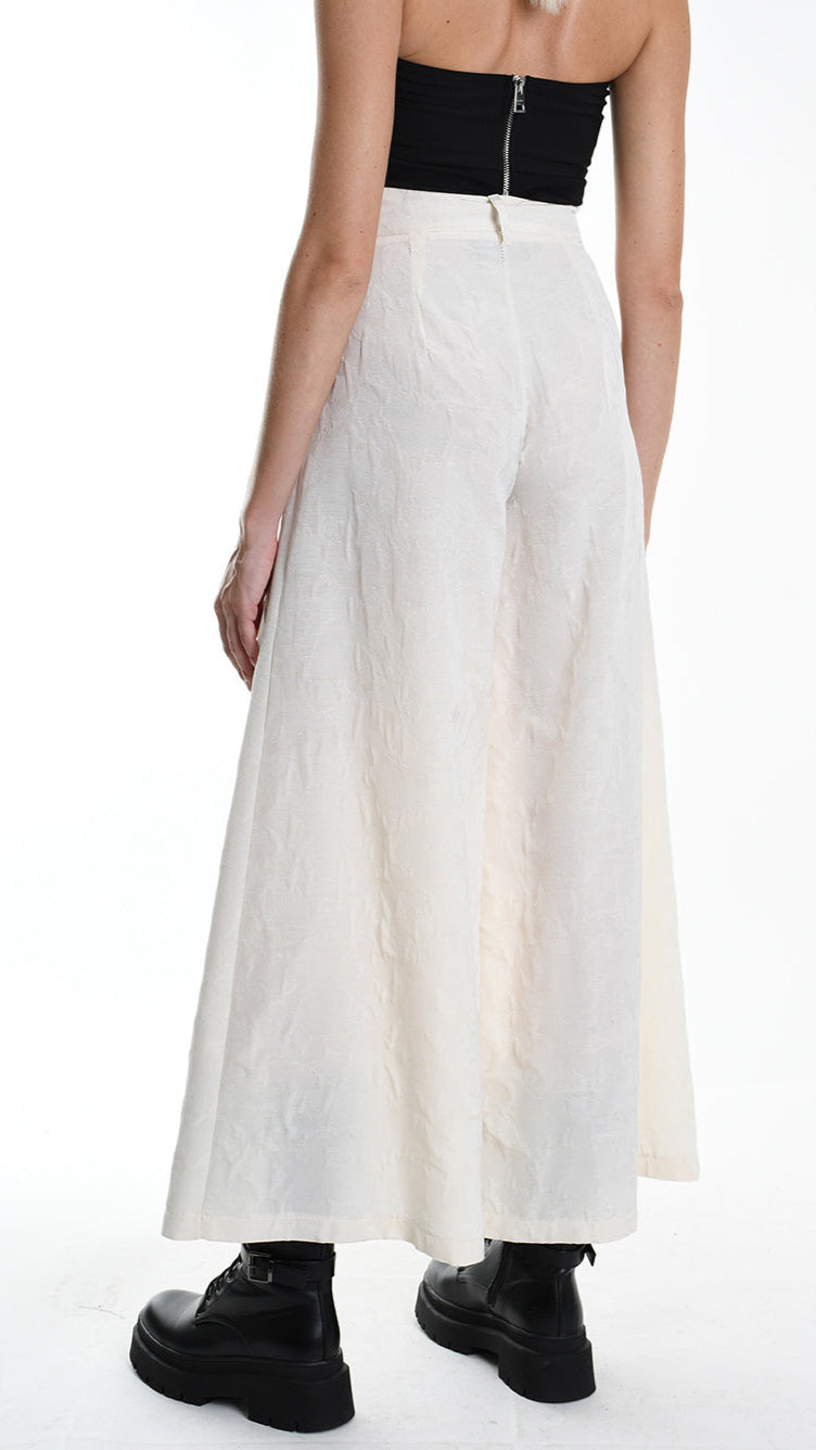 A34R W500025 TROUSER Wide Cotton Jacquard Ecru