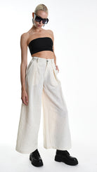 A34R W500025 TROUSER Wide Cotton Jacquard Ecru