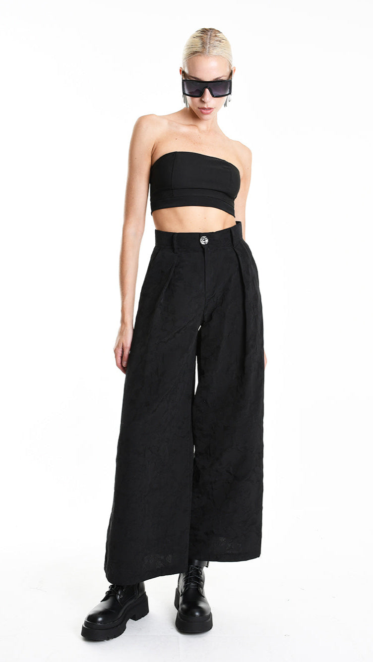 A34R W500025 TROUSER Wide Cotton Jacquard Black