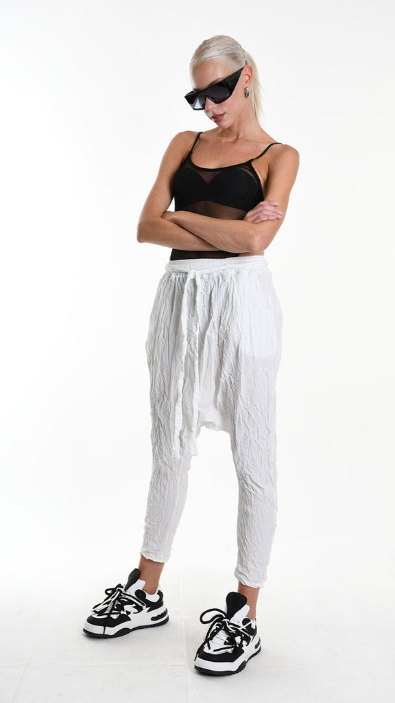 A34R W504125 TROUSER Over Cotton Organic Crumpled White.