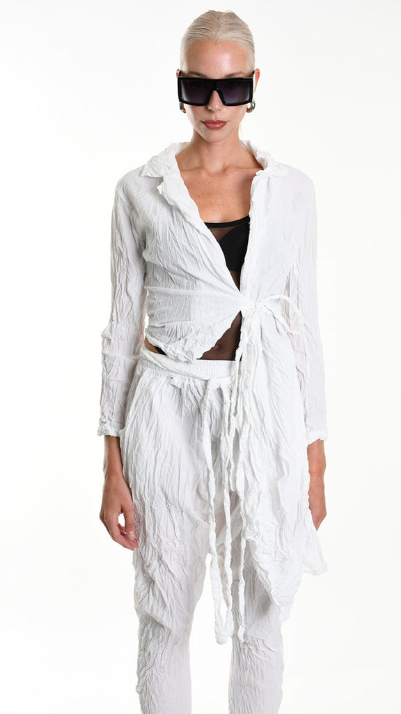 A34R W504325 JACKET Asymmetric Cotton Organic Crumpled White.