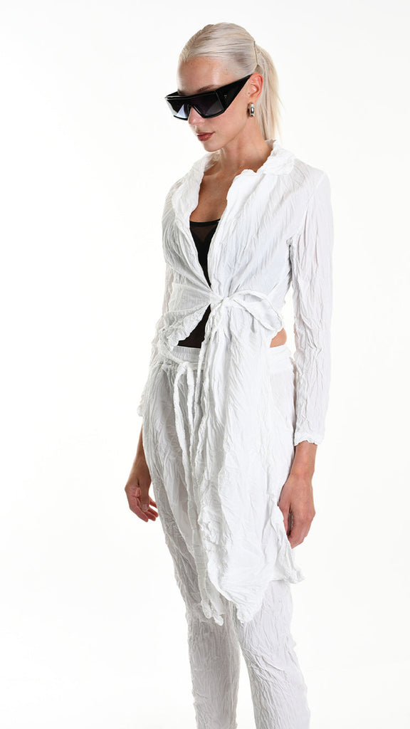 A34R W504325 JACKET Asymmetric Cotton Organic Crumpled White.