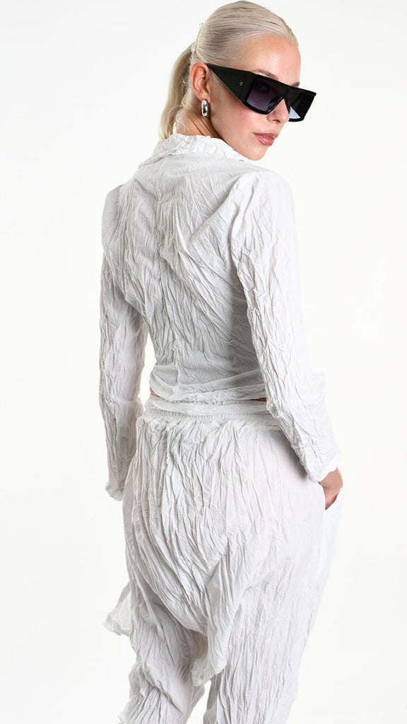 A34R W504325 JACKET Asymmetric Cotton Organic Crumpled White.